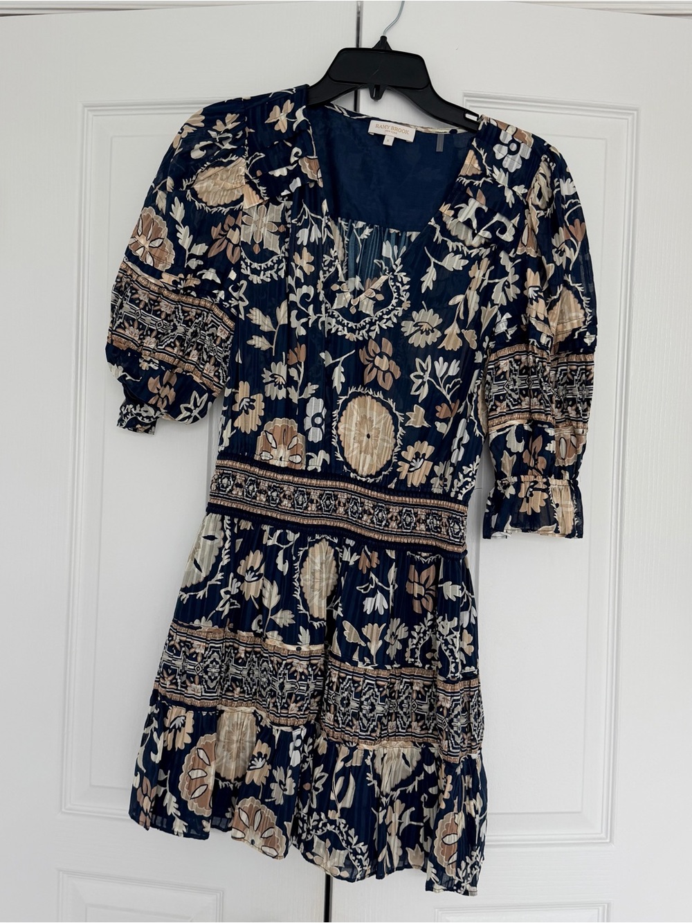 Ramy Brook Navy Floral Tiered Mini Dress